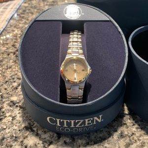 Two tone women’s Citizen eco-drive watch.